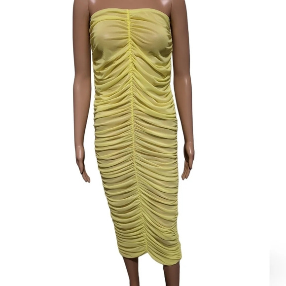 NWOT KTOO Shirring Tube Dress - Highlighter Yellow (Size L) - Picture 3 of 9